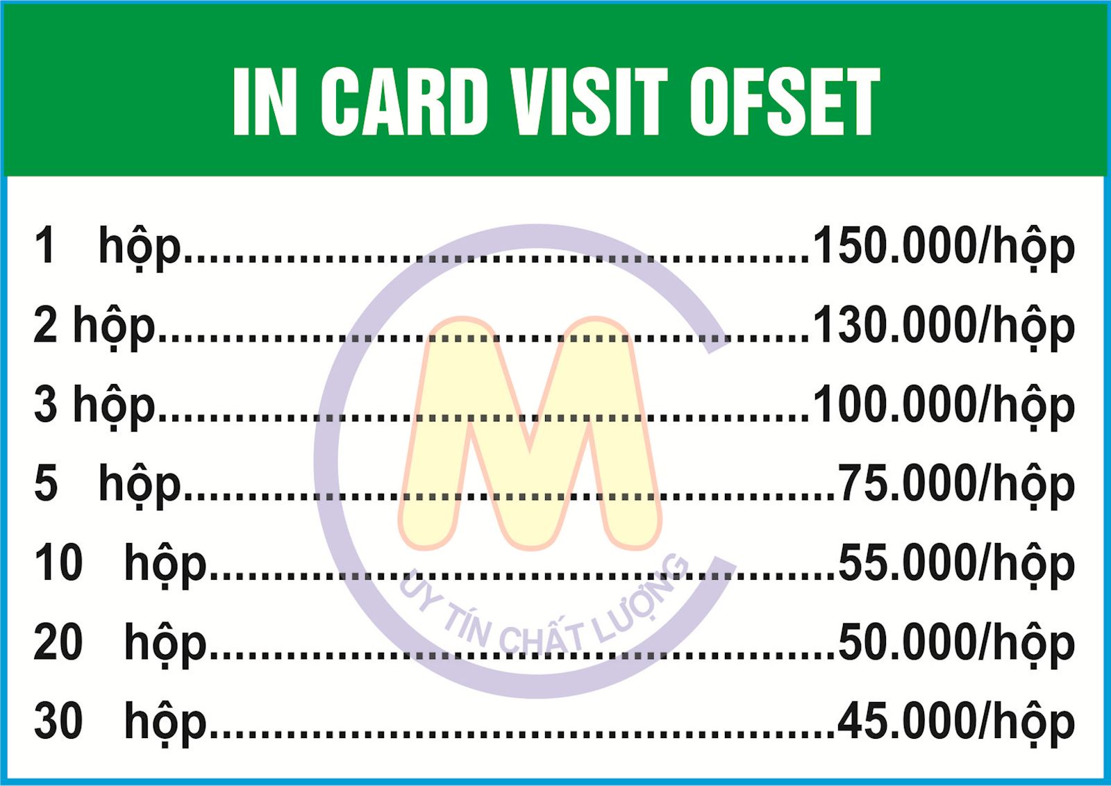 báo giá card visit ofset In Minh Cường