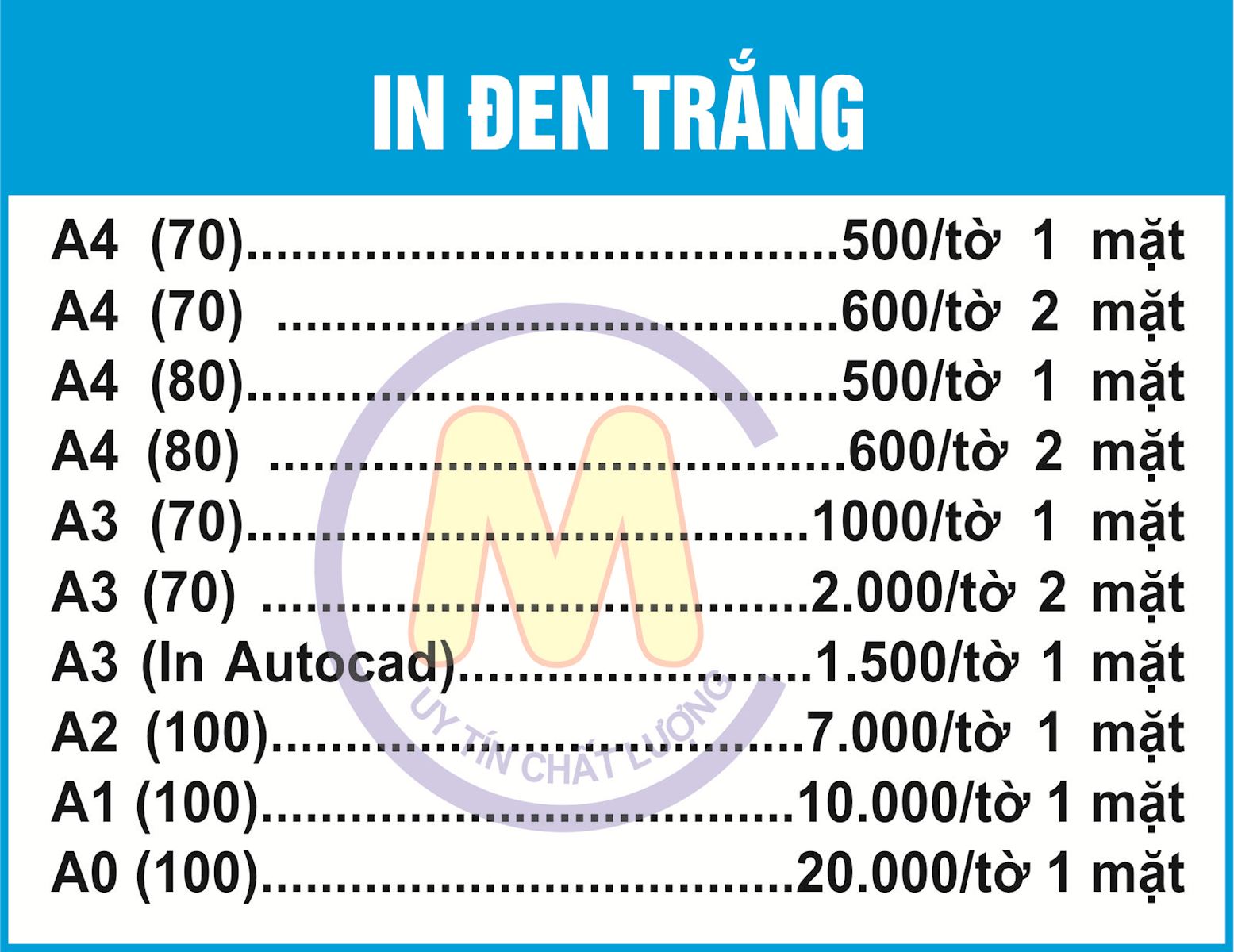 báo giá dịch vụ in đen trắng - in Minh Cường